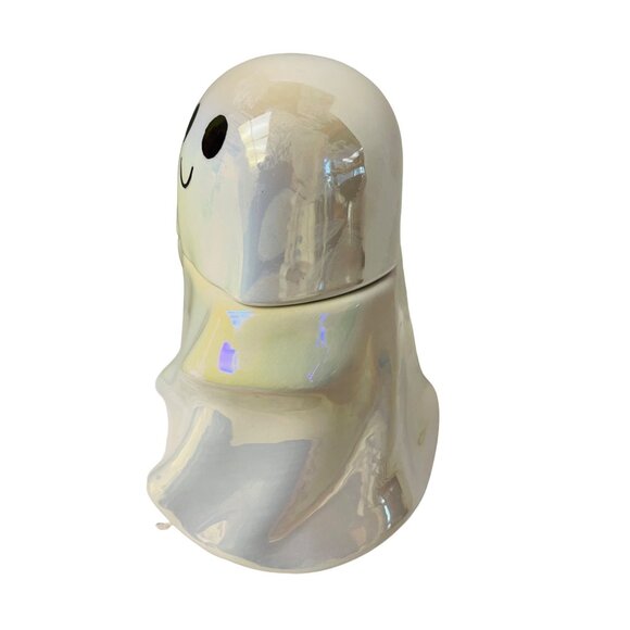 Cute Iridescent Ghost Jar With Lid  7.5" Tall - Picture 7 of 9